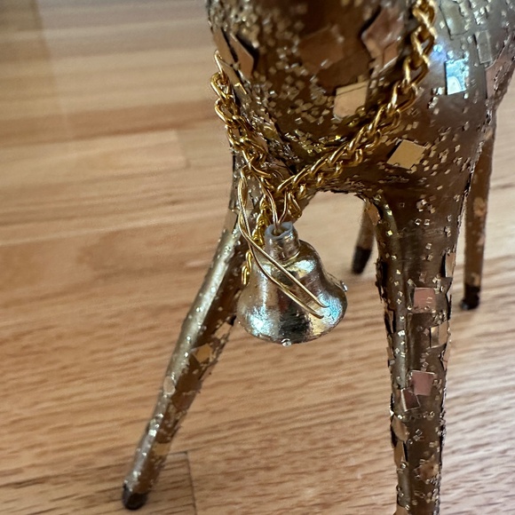 Vintage Gold Glitter Hard Plastic Deer Reindeer with Bell - Picture 5 of 12